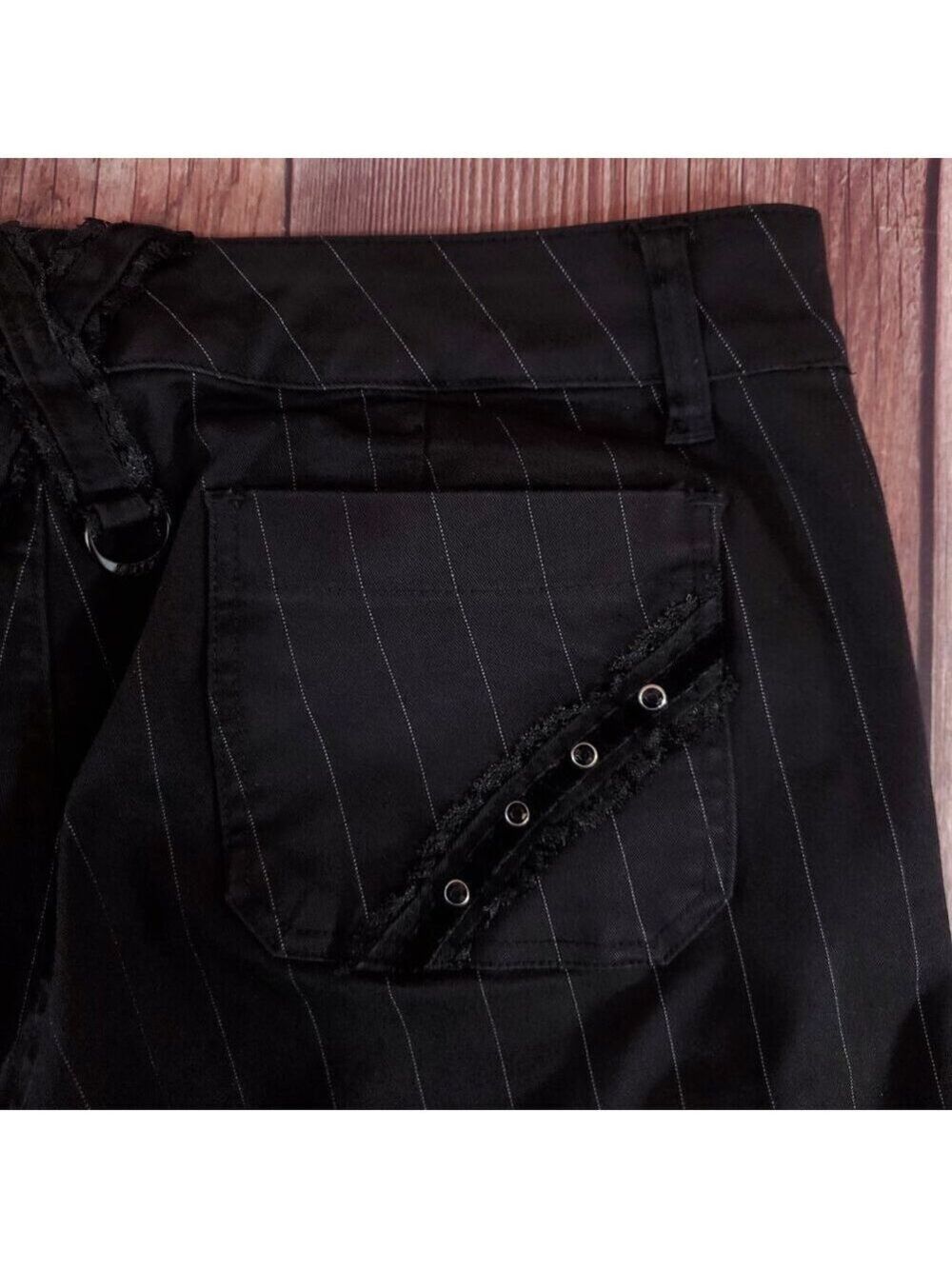 Vtg Tripp NYC Sz 13 Striper Black Tone Boot Cut Pants Pinstripe Goth Punk Y2K - Picture 12 of 15